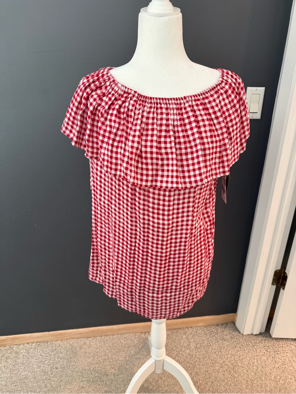 Show Me Your Mumu Red Gingham Off-Shoulder Top NWT - Picture 3 of 5